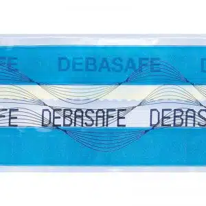 debatape_highplus_lbox Close-up of DEBATAPE high plus: transparent security seal with black print.