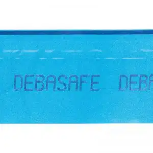 debatape_lbox Close-up of DEBATAPE: blue security seal with black print on blue carrier film.