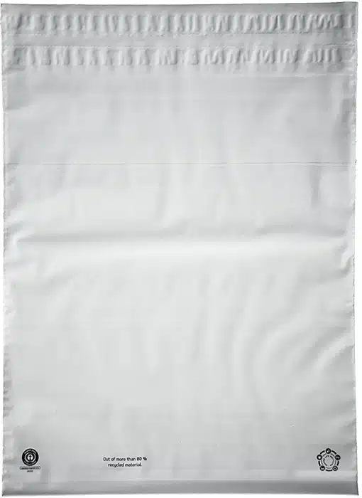 Grey DEBAPOST® Second life bag made of over 80% recycled material with eco labels.