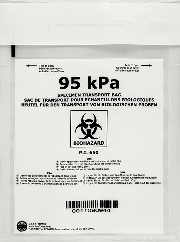 Debasafe_Detail_1 DEBAMED Speci-Bag 95kPa specimen transport bag, liquid-tight secondary packaging for safe transport of biological substances UN3373 from Debatin.