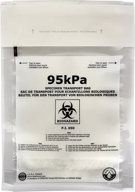 Debasafe_Detail_2 DEBAMED Speci-Bag 95kPa specimen transport bag with Speci-Sorb, liquid-tight secondary packaging for biological samples, UN3373 compliant from Debatin.
